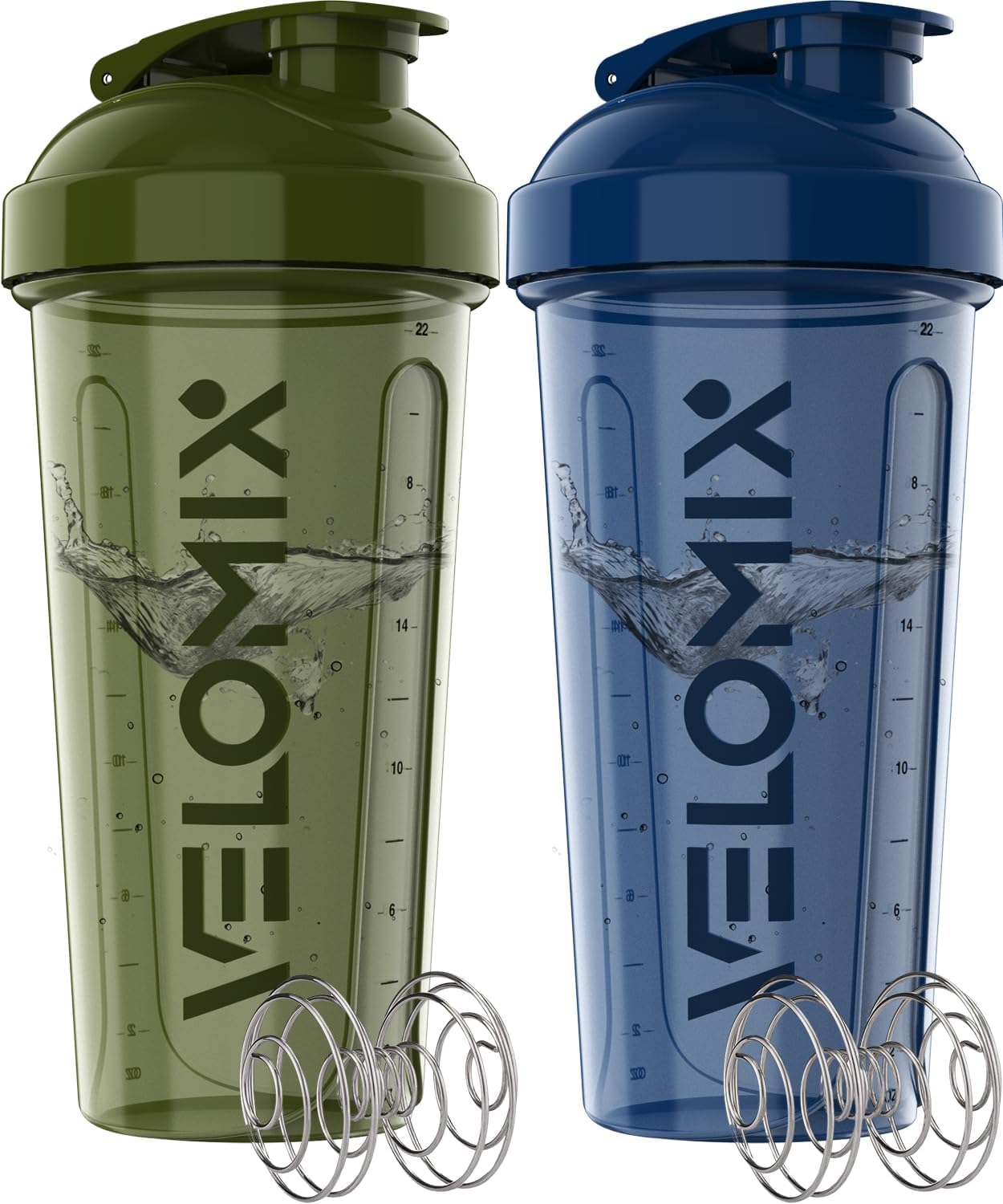 -2 Pack- 28 Oz Protein Shaker Bottles for Protein Mixes - 2X Wire Whisk | Leak Proof Shaker Cups for Protein Shakes | Protein Shaker Bottle Pack (Black/Transparent)