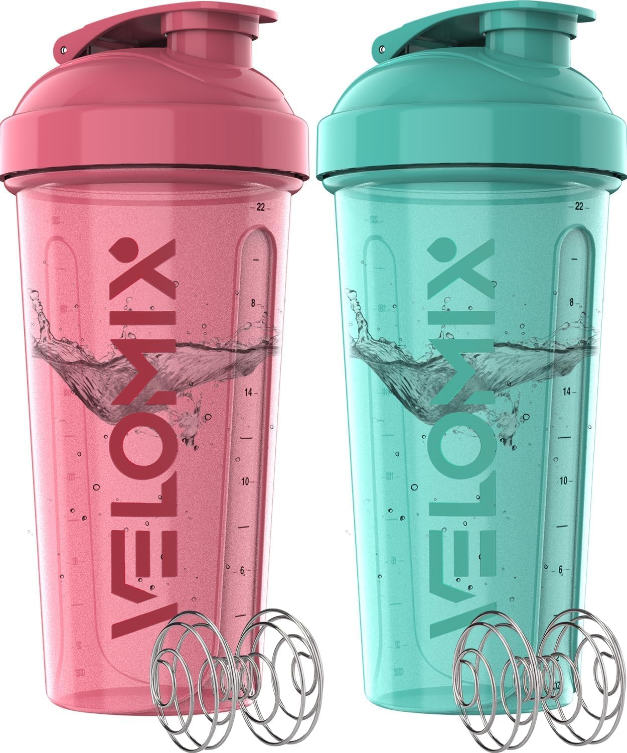 -2 Pack- 28 Oz Protein Shaker Bottles for Protein Mixes - 2X Wire Whisk | Leak Proof Shaker Cups for Protein Shakes | Protein Shaker Bottle Pack (Black/Transparent)