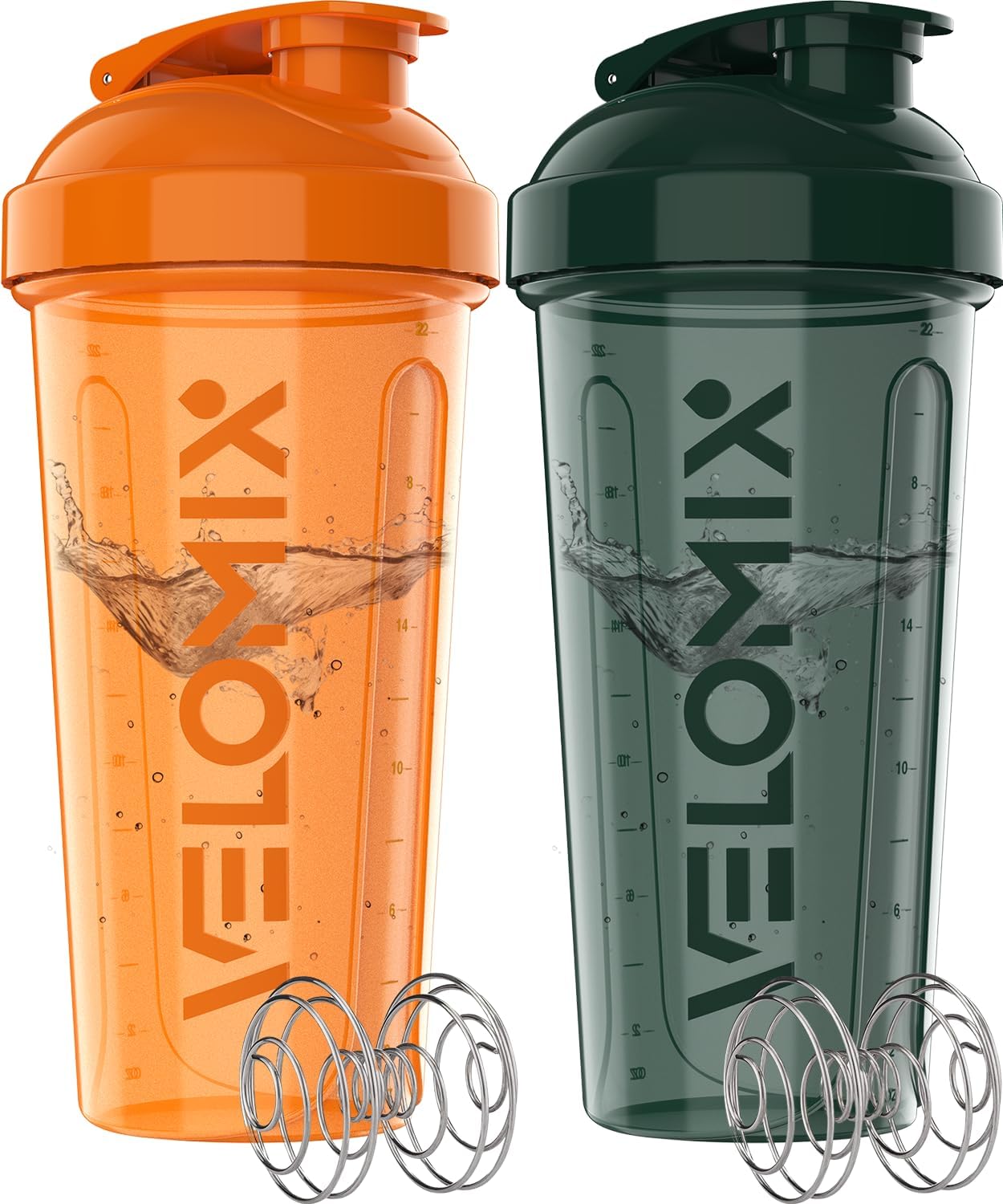 -2 Pack- 28 Oz Protein Shaker Bottles for Protein Mixes - 2X Wire Whisk | Leak Proof Shaker Cups for Protein Shakes | Protein Shaker Bottle Pack (Black/Transparent)