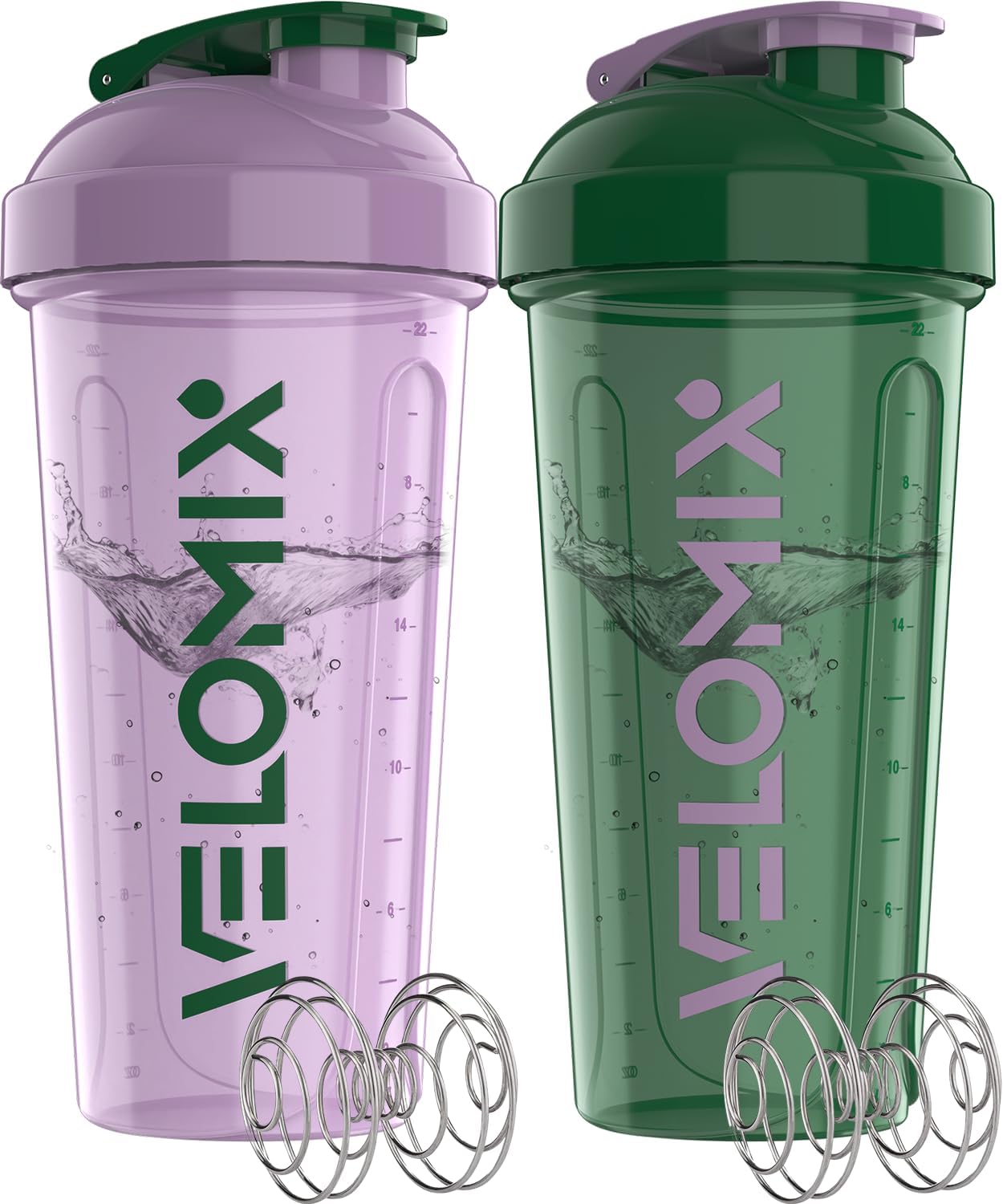 -2 Pack- 28 Oz Protein Shaker Bottles for Protein Mixes - 2X Wire Whisk | Leak Proof Shaker Cups for Protein Shakes | Protein Shaker Bottle Pack (Black/Transparent)