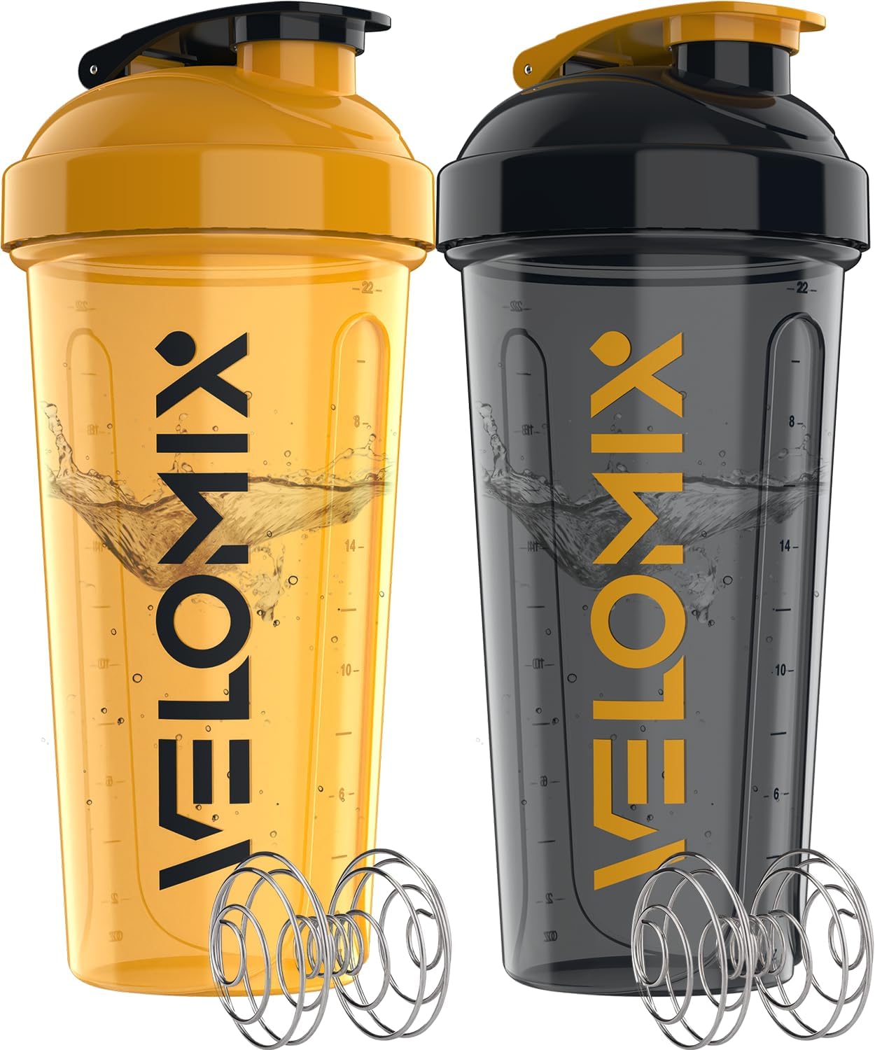-2 Pack- 28 Oz Protein Shaker Bottles for Protein Mixes - 2X Wire Whisk | Leak Proof Shaker Cups for Protein Shakes | Protein Shaker Bottle Pack (Black/Transparent)