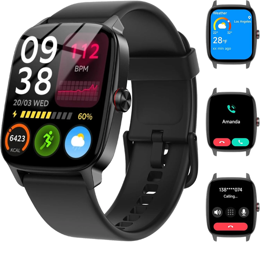 Smart Watch for Men Women with Bluetooth Call & AI Voice, 1.85" HD Fitness Tracker with Heart Rate Spo2 Sleep Monitor, 100+ Sports Modes, Mini Games, IP68 Waterproof Smartwatch for Android Ios Phones