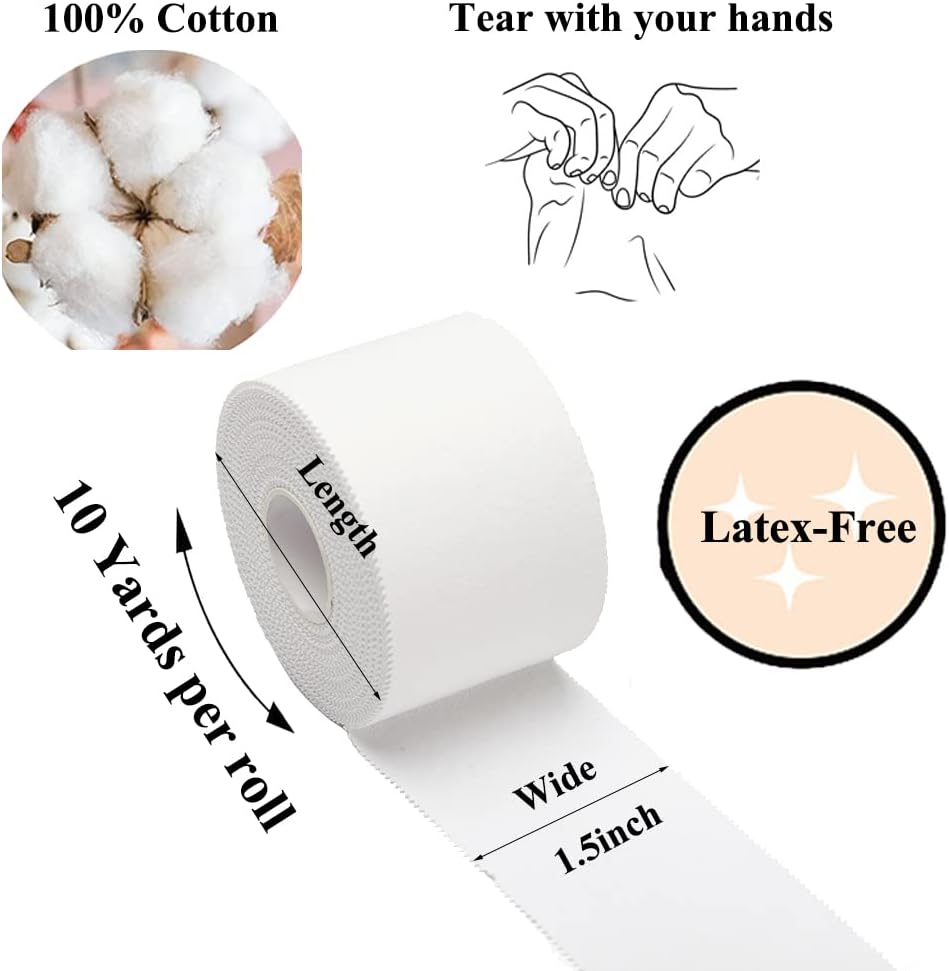 Athletic Tape,5 Pack White Sports Tape,Very Strong No Sticky Residue Wrist Ankle Tape for Gymnastics Boxing Lacrosse Climbing Hockey Bat