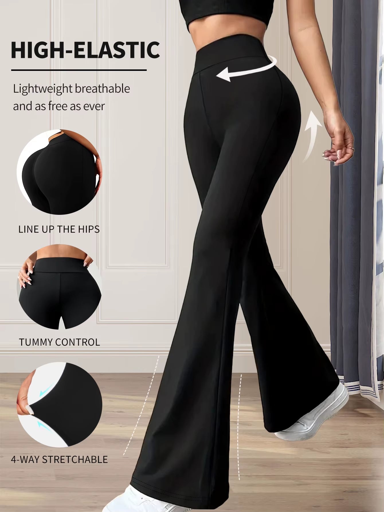 Women'S Spring and Summer High Waisted Tight Fitting Flared Pants, Slim Leg Long Black Pants, Thin Wide Leg Pants for Slim Women