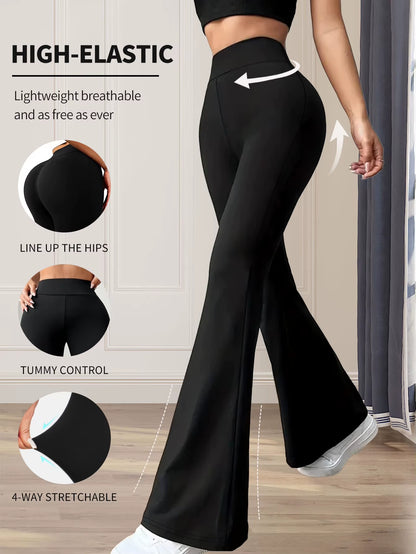 Women'S Spring and Summer High Waisted Tight Fitting Flared Pants, Slim Leg Long Black Pants, Thin Wide Leg Pants for Slim Women