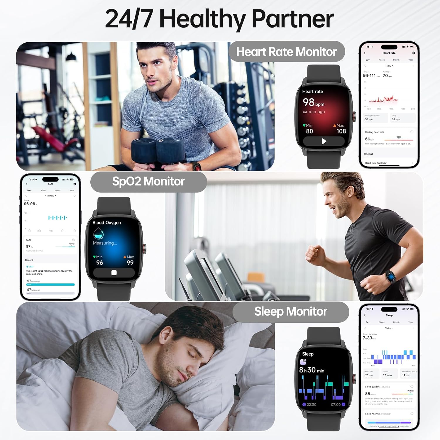 Smart Watch for Men Women with Bluetooth Call & AI Voice, 1.85" HD Fitness Tracker with Heart Rate Spo2 Sleep Monitor, 100+ Sports Modes, Mini Games, IP68 Waterproof Smartwatch for Android Ios Phones