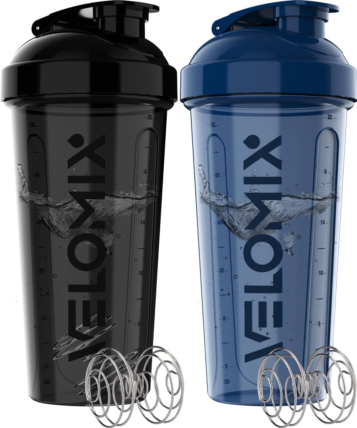 -2 Pack- 28 Oz Protein Shaker Bottles for Protein Mixes - 2X Wire Whisk | Leak Proof Shaker Cups for Protein Shakes | Protein Shaker Bottle Pack (Black/Transparent)