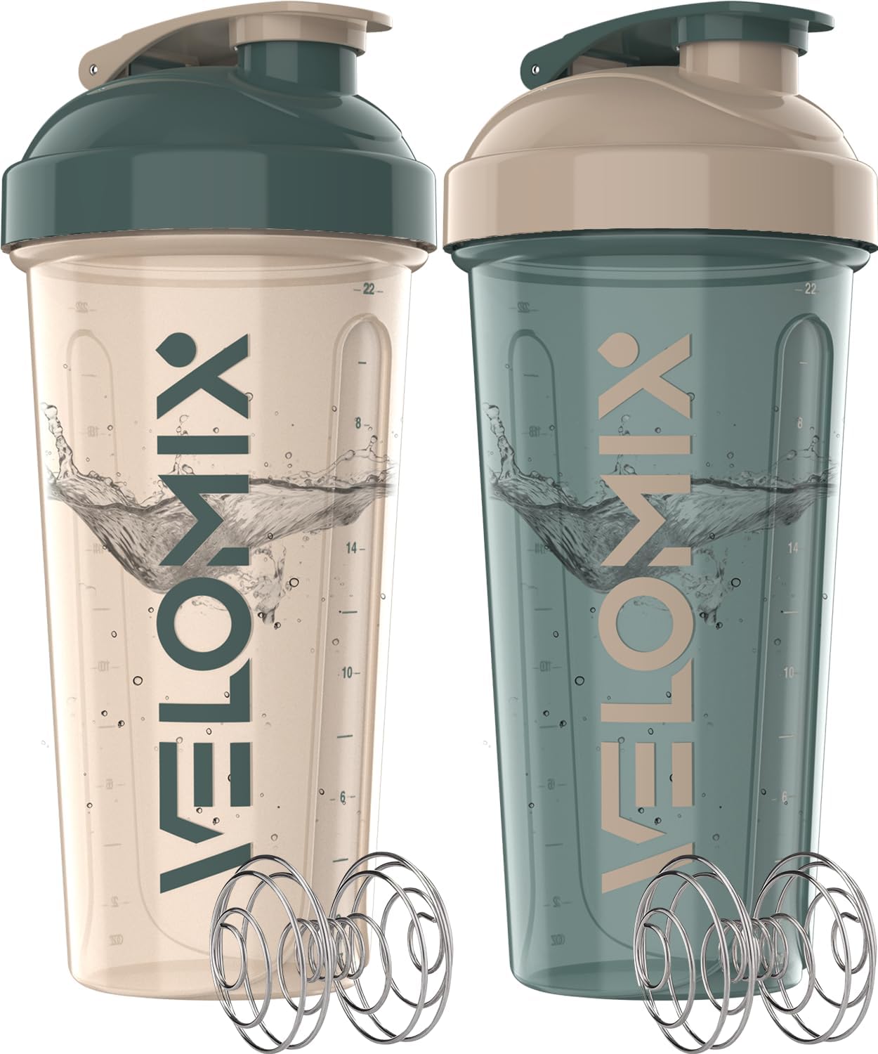 -2 Pack- 28 Oz Protein Shaker Bottles for Protein Mixes - 2X Wire Whisk | Leak Proof Shaker Cups for Protein Shakes | Protein Shaker Bottle Pack (Black/Transparent)