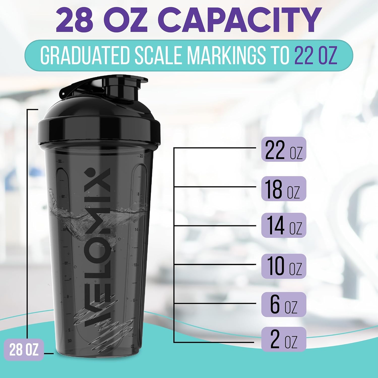 -2 Pack- 28 Oz Protein Shaker Bottles for Protein Mixes - 2X Wire Whisk | Leak Proof Shaker Cups for Protein Shakes | Protein Shaker Bottle Pack (Black/Transparent)