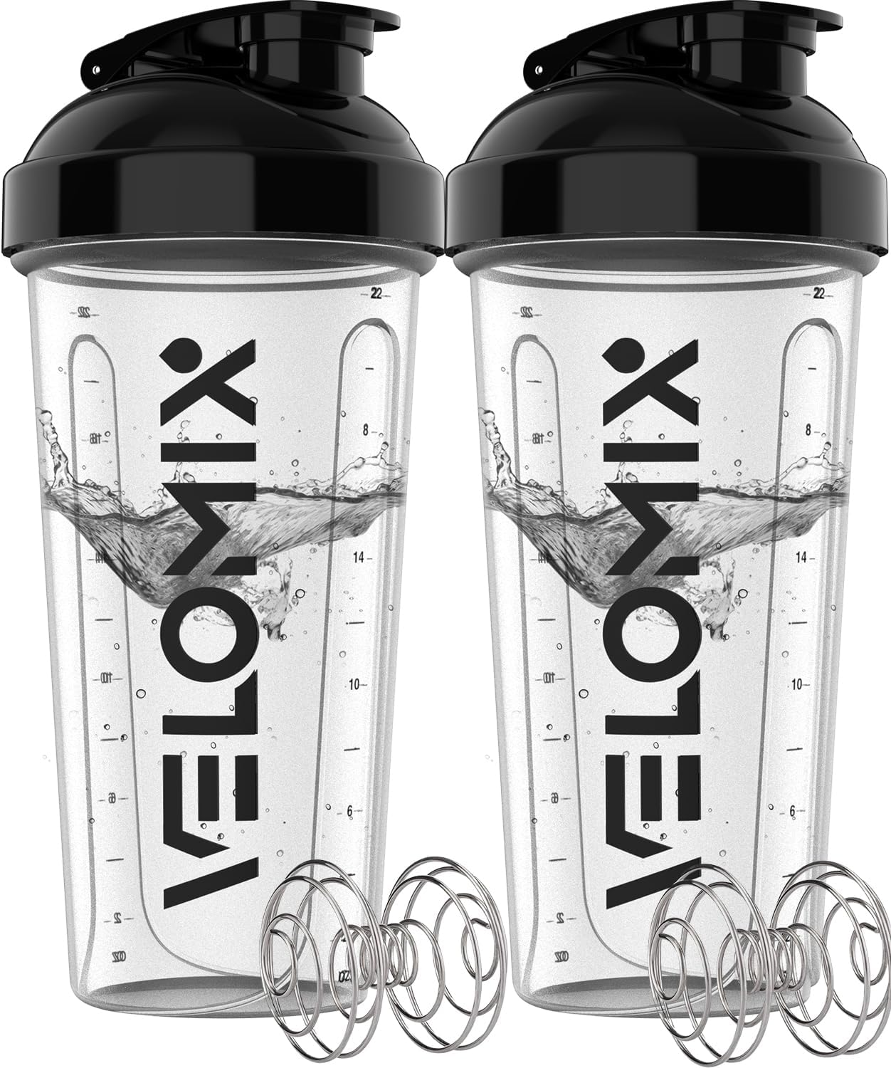 -2 Pack- 28 Oz Protein Shaker Bottles for Protein Mixes - 2X Wire Whisk | Leak Proof Shaker Cups for Protein Shakes | Protein Shaker Bottle Pack (Black/Transparent)