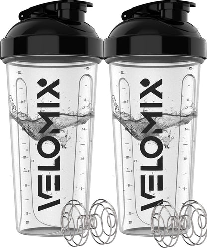 -2 Pack- 28 Oz Protein Shaker Bottles for Protein Mixes - 2X Wire Whisk | Leak Proof Shaker Cups for Protein Shakes | Protein Shaker Bottle Pack (Black/Transparent)