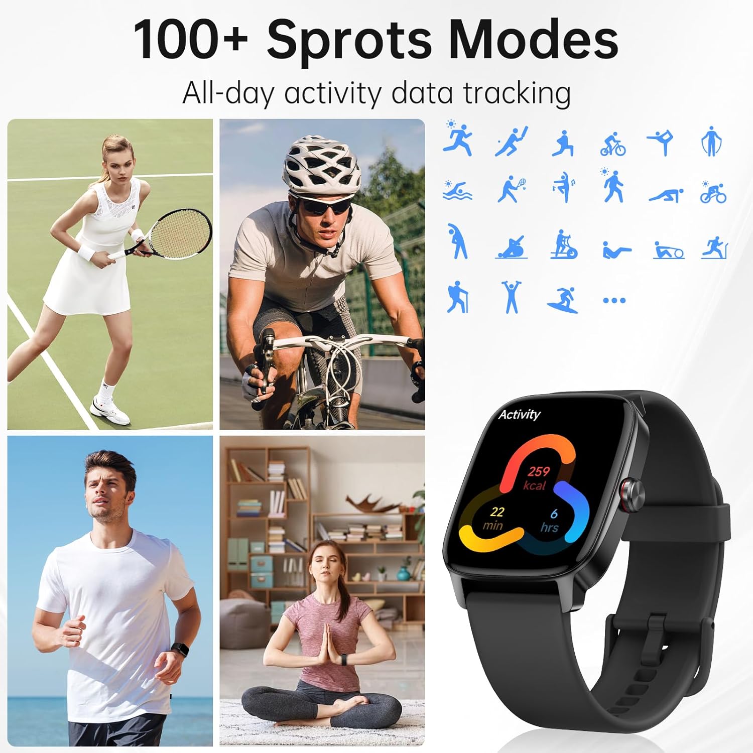 Smart Watch for Men Women with Bluetooth Call & AI Voice, 1.85" HD Fitness Tracker with Heart Rate Spo2 Sleep Monitor, 100+ Sports Modes, Mini Games, IP68 Waterproof Smartwatch for Android Ios Phones