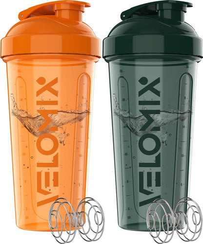 -2 Pack- 28 Oz Protein Shaker Bottles for Protein Mixes - 2X Wire Whisk | Leak Proof Shaker Cups for Protein Shakes | Protein Shaker Bottle Pack (Black/Transparent)