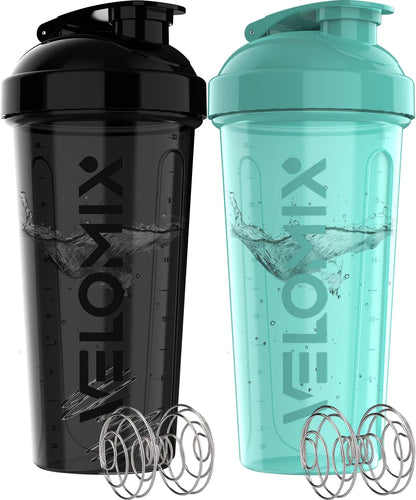 -2 Pack- 28 Oz Protein Shaker Bottles for Protein Mixes - 2X Wire Whisk | Leak Proof Shaker Cups for Protein Shakes | Protein Shaker Bottle Pack (Black/Transparent)