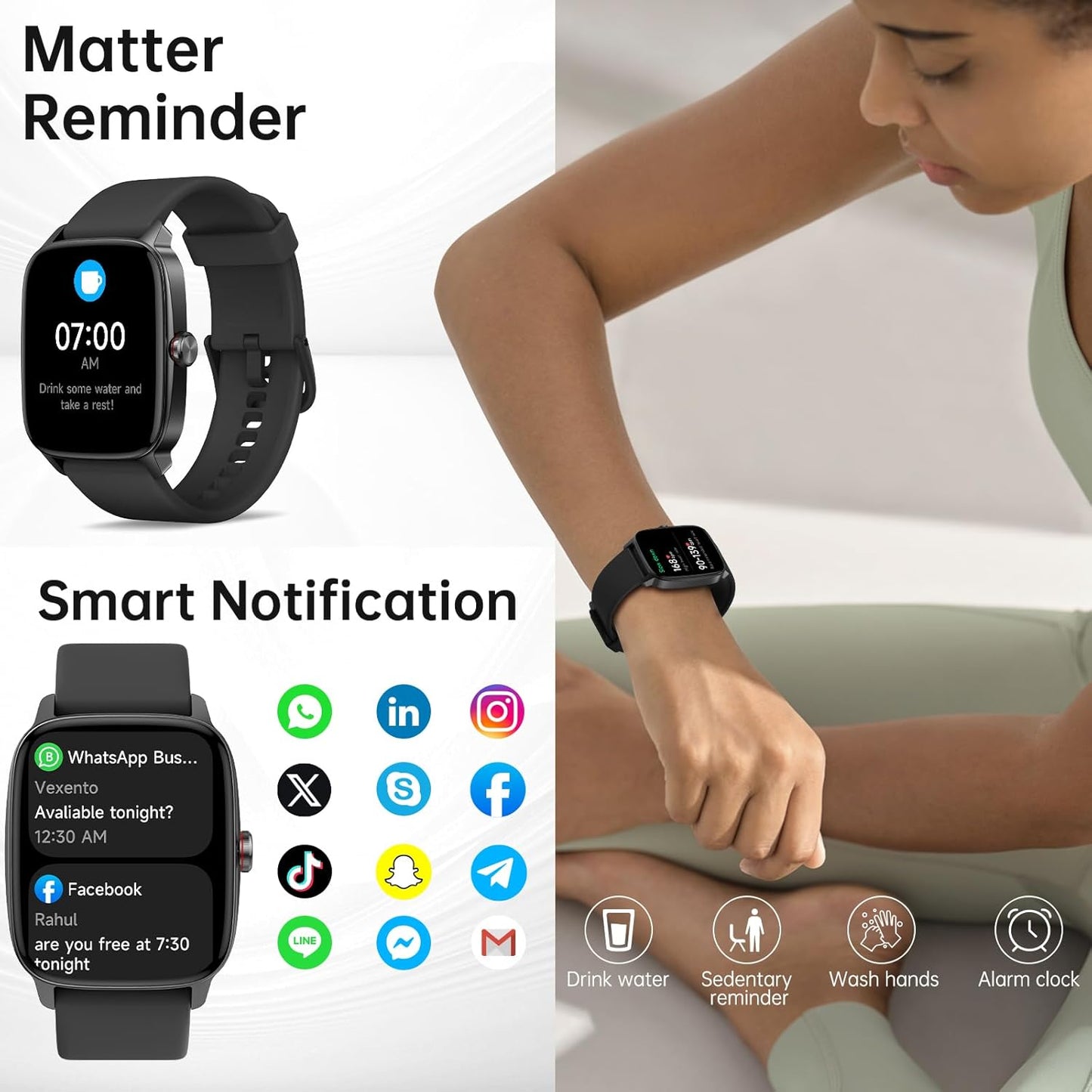 Smart Watch for Men Women with Bluetooth Call & AI Voice, 1.85" HD Fitness Tracker with Heart Rate Spo2 Sleep Monitor, 100+ Sports Modes, Mini Games, IP68 Waterproof Smartwatch for Android Ios Phones