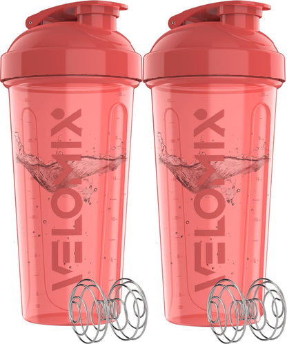 -2 Pack- 28 Oz Protein Shaker Bottles for Protein Mixes - 2X Wire Whisk | Leak Proof Shaker Cups for Protein Shakes | Protein Shaker Bottle Pack (Black/Transparent)