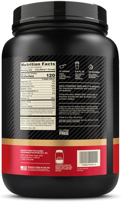 Gold Standard 100% Whey Protein Powder, Double Rich Chocolate 1.98 Pound (Packaging May Vary)