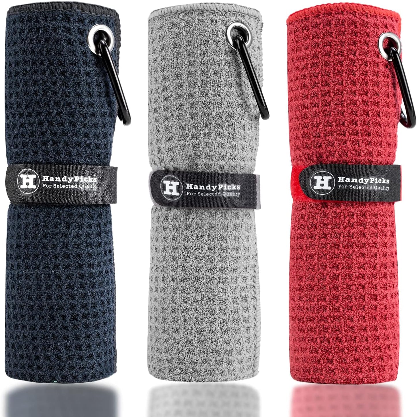 Microfiber Golf Towel (16" X 16") with Carabiner Clip, Waffle Pattern Golf Towel Hook and Loop Fastener - the Convenient Golf Cleaning Towel