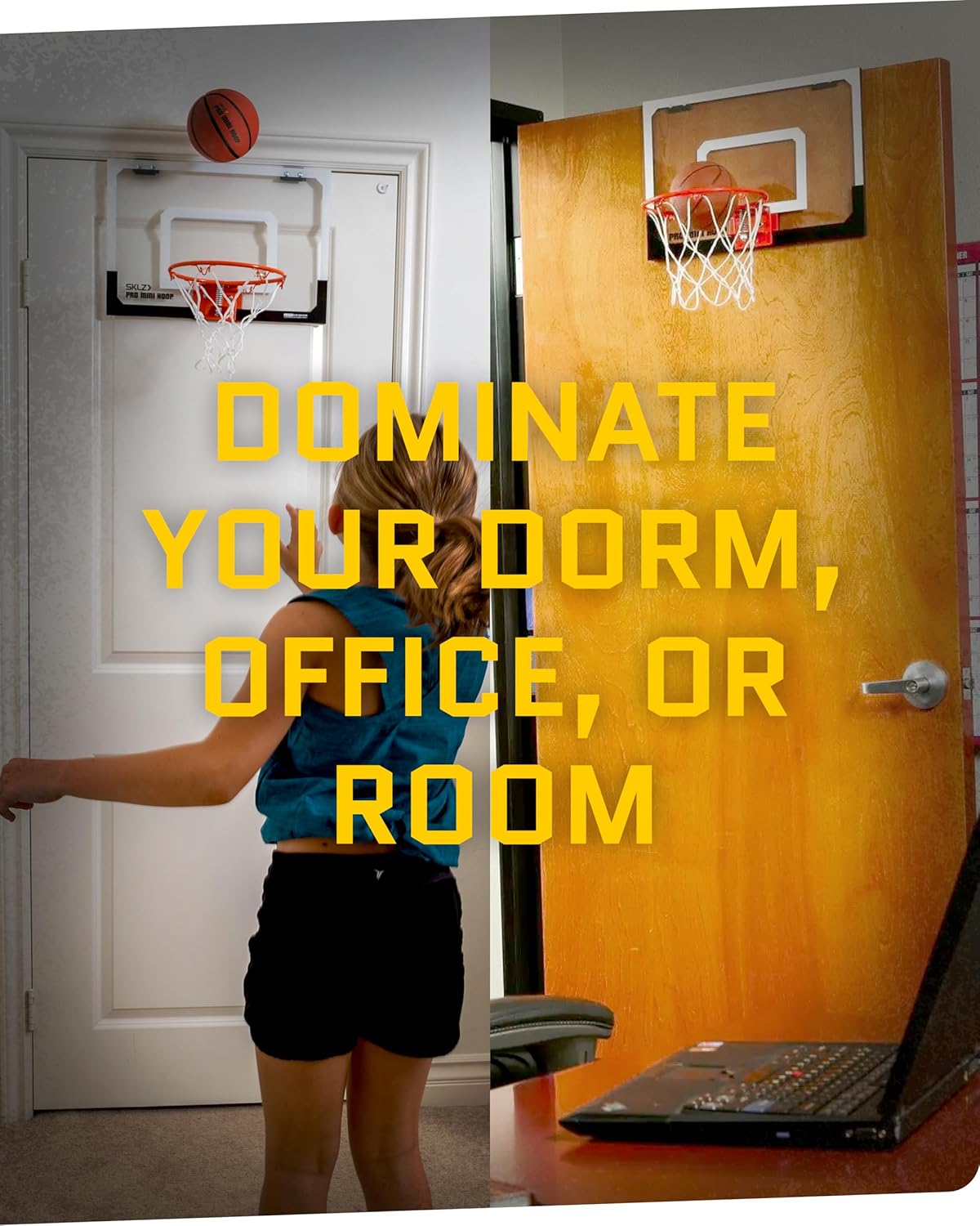 Pro Mini Indoor Basketball Hoop - over the Door – Portable - Great for Home, Dorms, Offices, and Gifts