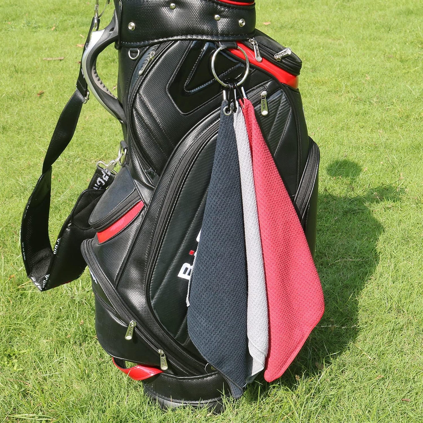 Microfiber Golf Towel (16" X 16") with Carabiner Clip, Waffle Pattern Golf Towel Hook and Loop Fastener - the Convenient Golf Cleaning Towel