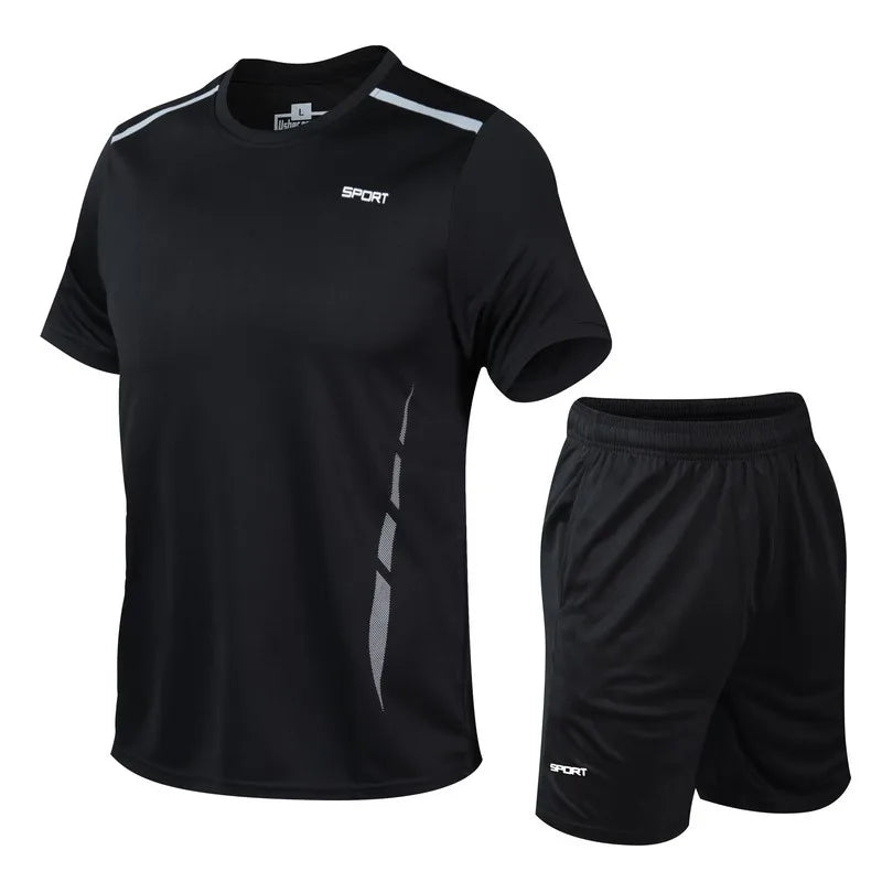 Men'S Quick Drying Running Sets Breathable Hiking Fishing T-Shirt Short Soft Elasticity Gym Fitness Suits Outdoor Sports