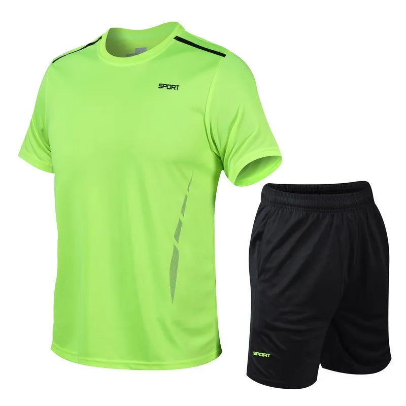 Men'S Quick Drying Running Sets Breathable Hiking Fishing T-Shirt Short Soft Elasticity Gym Fitness Suits Outdoor Sports