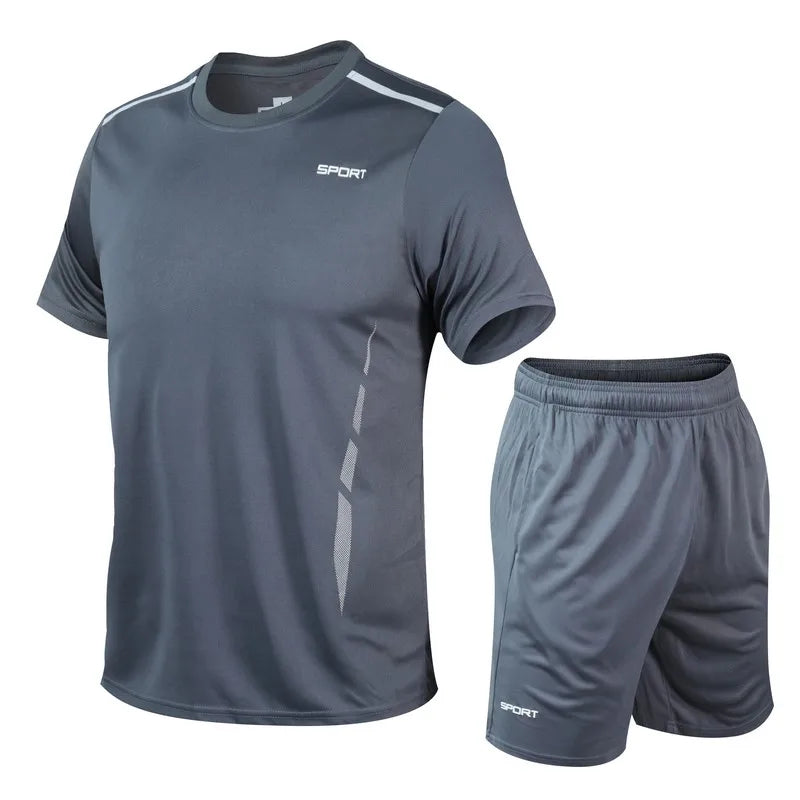 Men'S Quick Drying Running Sets Breathable Hiking Fishing T-Shirt Short Soft Elasticity Gym Fitness Suits Outdoor Sports