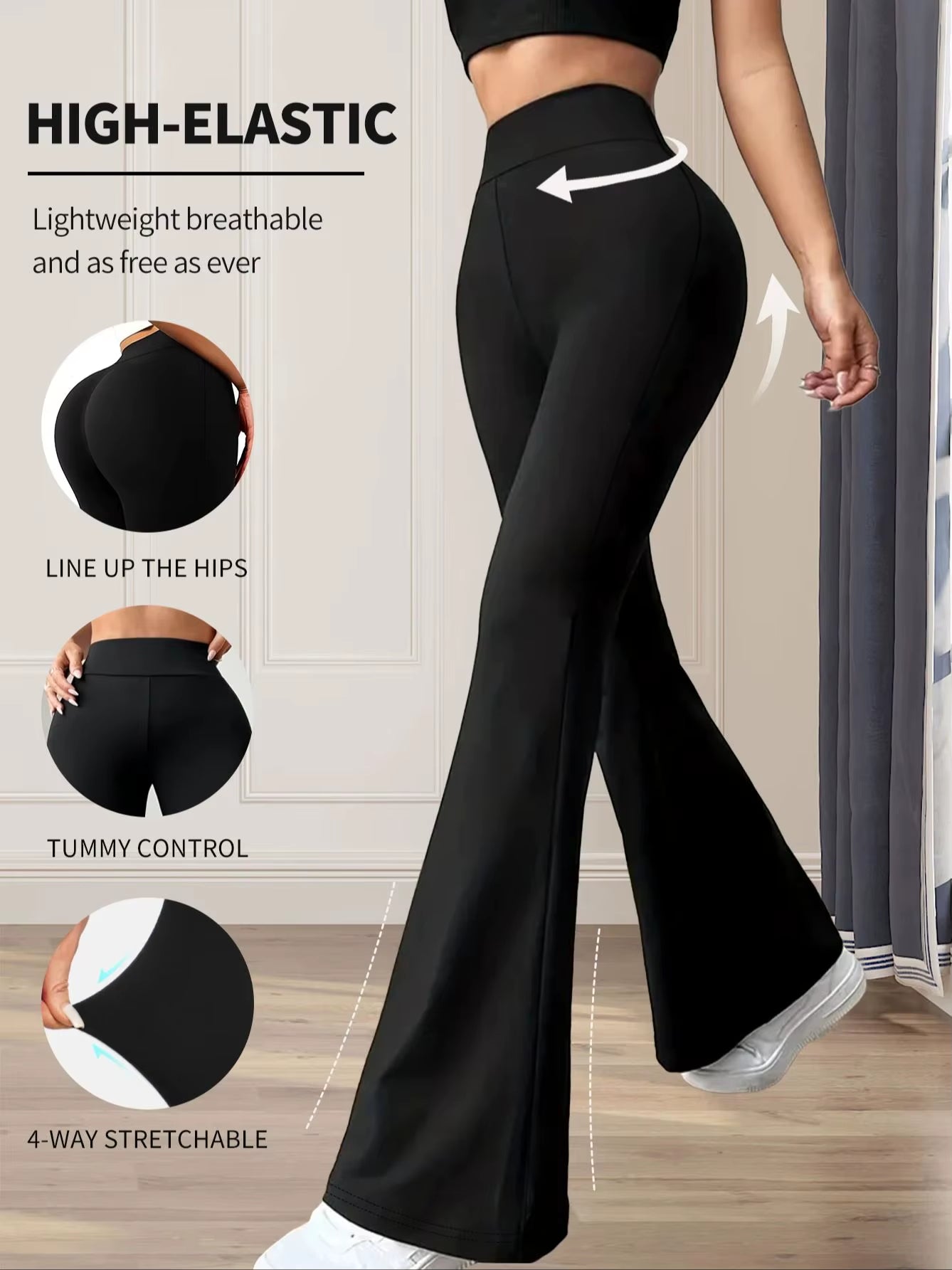 Women'S Spring and Summer High Waisted Tight Fitting Flared Pants, Slim Leg Long Black Pants, Thin Wide Leg Pants for Slim Women