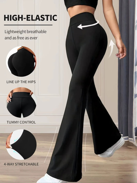 Women'S Spring and Summer High Waisted Tight Fitting Flared Pants, Slim Leg Long Black Pants, Thin Wide Leg Pants for Slim Women